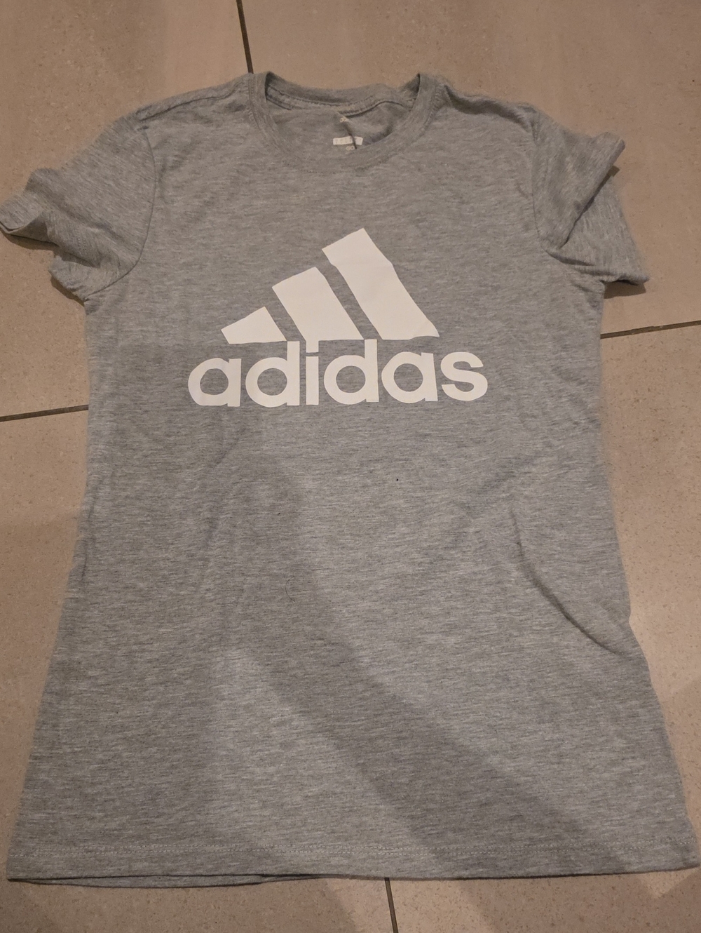 adidas Heather Gray Tee with White Logo - Kids Short Sleeve